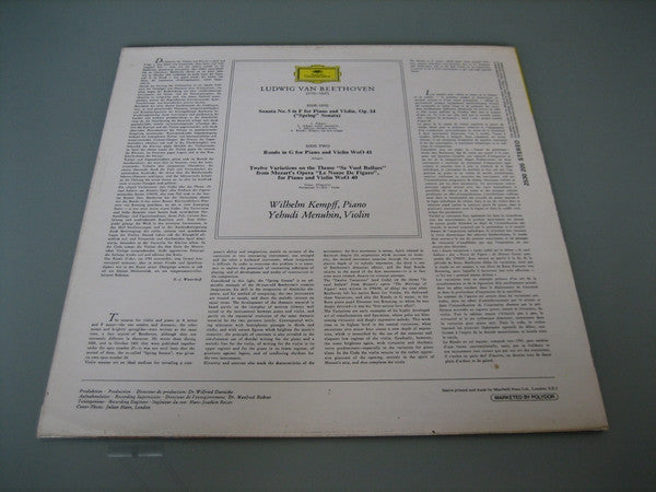 Ludwig Van Beethoven - Wilhelm Kempff, Yehudi Menuhin : Frühlingssonate / Rondo WoO 41 / 12 Variationen WoO 40 (LP)