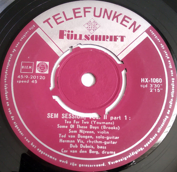 The Sem Nijveen Quintet : Sem Session Deel II (7", EP)