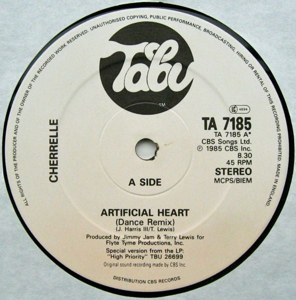 Cherrelle : Artificial Heart (Dance Remix) / Oh No It's U Again (12", Single)