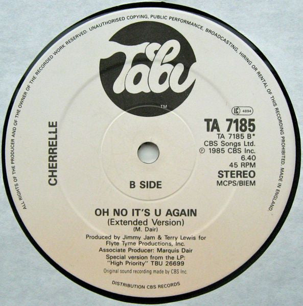 Cherrelle : Artificial Heart (Dance Remix) / Oh No It's U Again (12", Single)