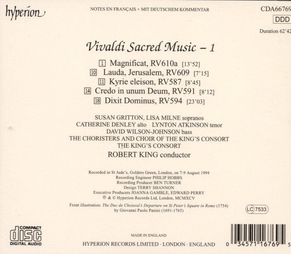 Antonio Vivaldi - Susan Gritton, Lisa Milne, Catherine Denley, Lynton Atkinson, David Wilson-Johnson, The King's Consort, Robert King (9) : Sacred Music-1 (CD, Album)