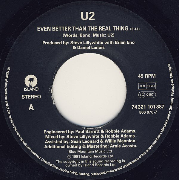 U2 : Even Better Than The Real Thing (7", Single)