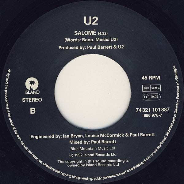 U2 : Even Better Than The Real Thing (7", Single)