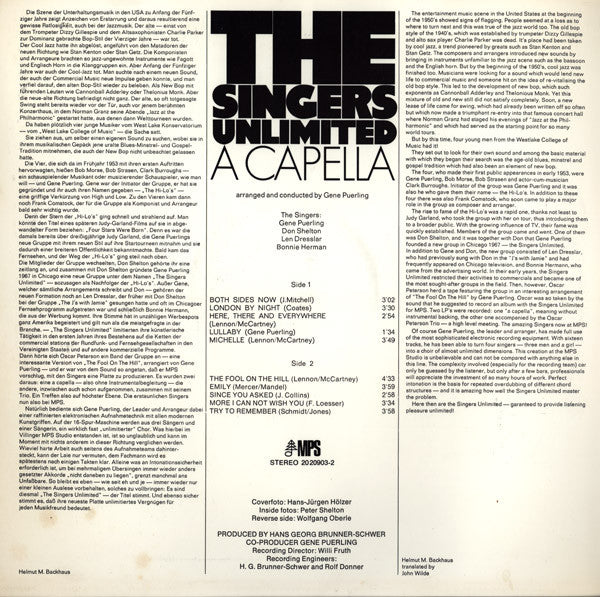 The Singers Unlimited : A Capella (LP, Album, Gat)