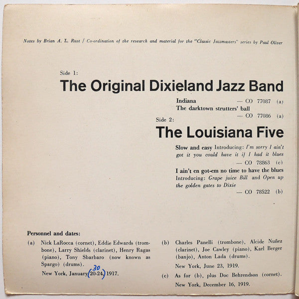 Original Dixieland Jazz Band, Louisiana Five : First Jazz Recording 1917 (7", EP, Comp)
