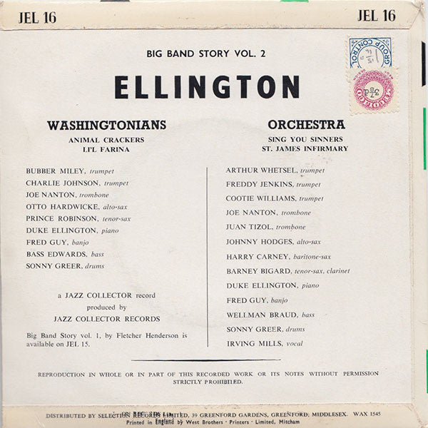 Duke Ellington And His Washingtonians, Duke Ellington And His Orchestra : The Early Years (7", EP)