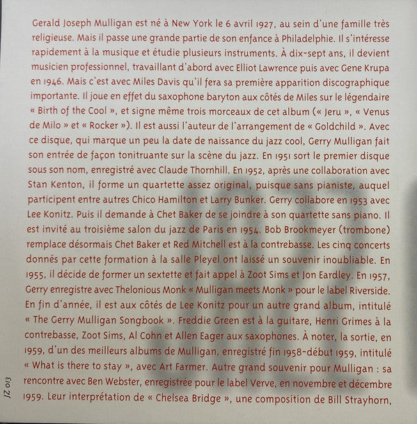 Gerry Mulligan : Jazz Masters (100 Ans De Jazz) (CD, Album)