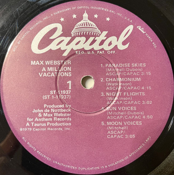 Max Webster : A Million Vacations (LP, Album, Win)