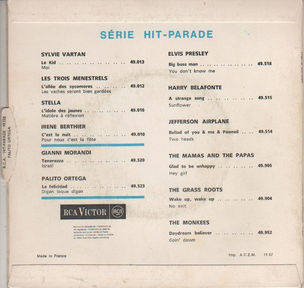 Palito Ortega : La Felicidad (7", Single, Mono)