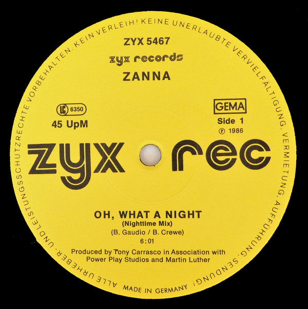 Zanna : Ooh What A Night (12")