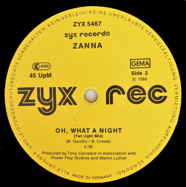 Zanna : Ooh What A Night (12")