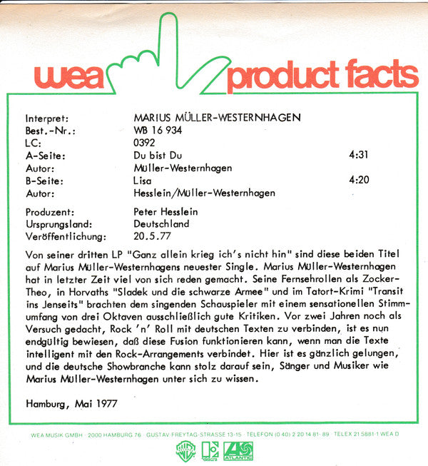 Marius Müller-Westernhagen : Du Bist Du (7", Single)