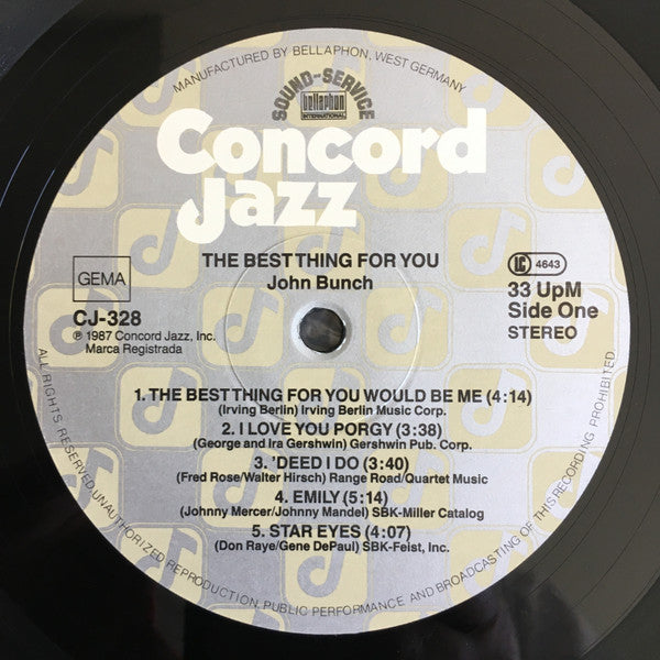 The John Bunch Trio : The Best Thing For You (LP, Album)