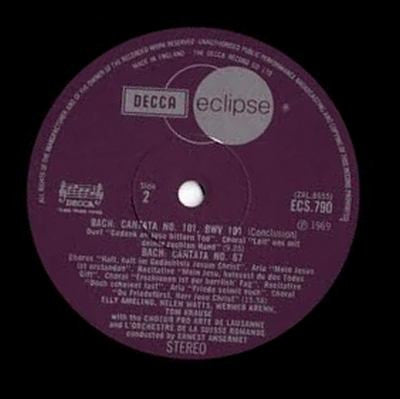 Johann Sebastian Bach, Elly Ameling ‒ Helen Watts ‒ Werner Krenn ‒ Tom Krause, Chœur Pro Arte de Lausanne, L'Orchestre De La Suisse Romande, Ernest Ansermet : Cantatas (LP, RE)