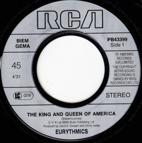 Eurythmics : The King And Queen Of America (7", Single)