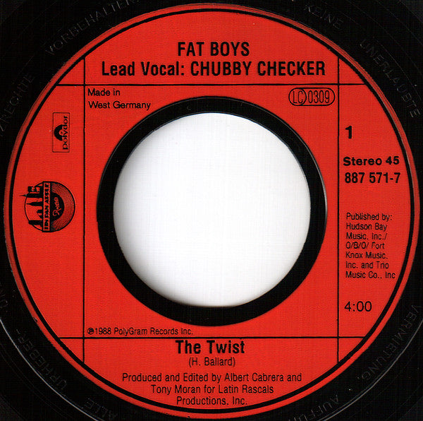 Fat Boys With Stupid Def Vocals By Chubby Checker : The Twist (7", Single)