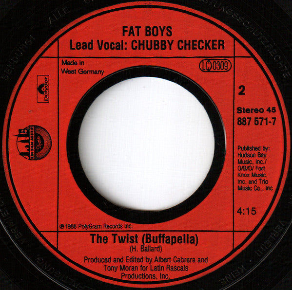 Fat Boys With Stupid Def Vocals By Chubby Checker : The Twist (7", Single)