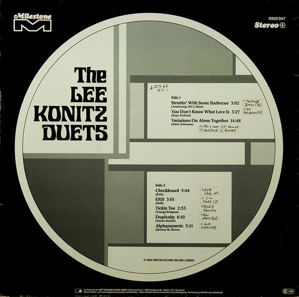 Lee Konitz : Duets (LP, Album, RE)