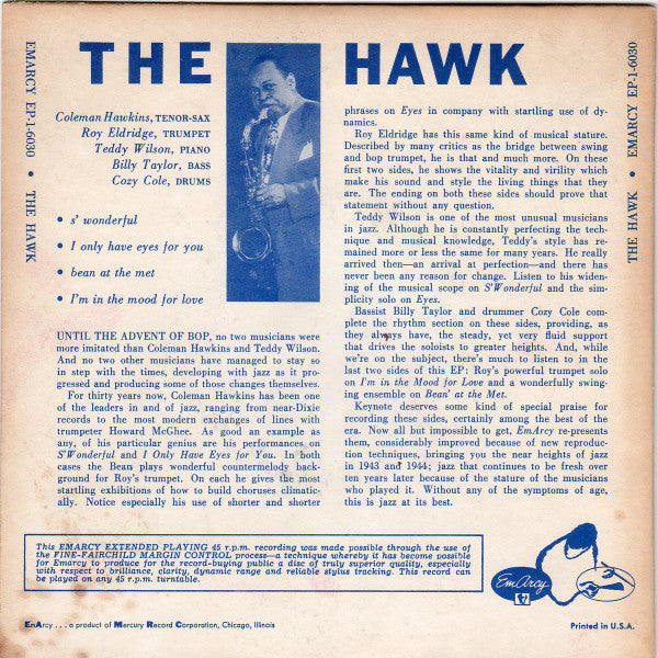 Coleman Hawkins : The Hawk (7", EP)