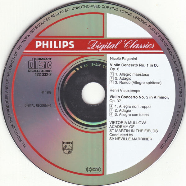 Niccolò Paganini / Henri Vieuxtemps, Viktoria Mullova, Sir Neville Marriner, The Academy Of St. Martin-in-the-Fields : Violin Concerto No. 1 / Violin Concerto No. 5 (CD)