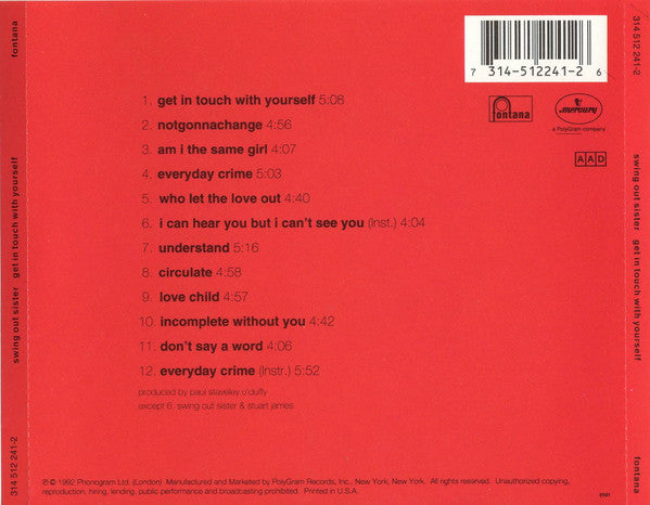 Swing Out Sister : Get In Touch With Yourself (CD, Album)