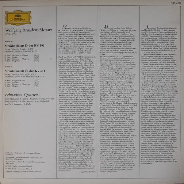 Wolfgang Amadeus Mozart - Amadeus-Quartett : Streichquintette D-dur KV 593 und Es-dur KV 614 (LP, RE)
