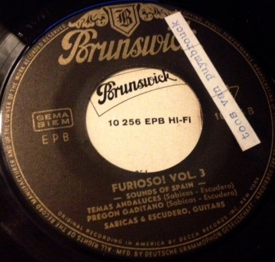 Sabicas & Mario Escudero : ¡Furioso! Vol. 3 (7", EP)