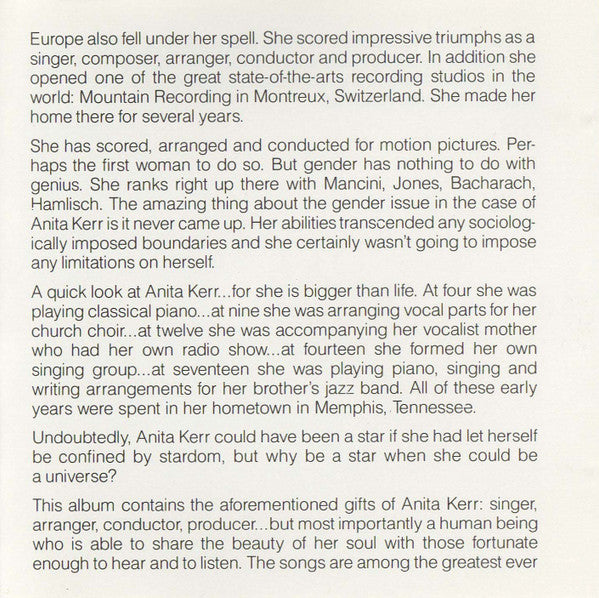 Anita Kerr With The Anita Kerr Singers : Music Is Her Name (CD, Comp)