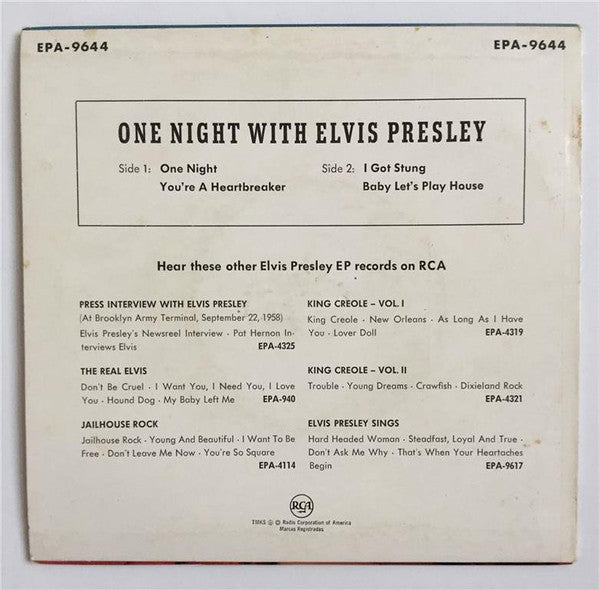 Elvis Presley : One Night With Elvis Presley (7", EP)