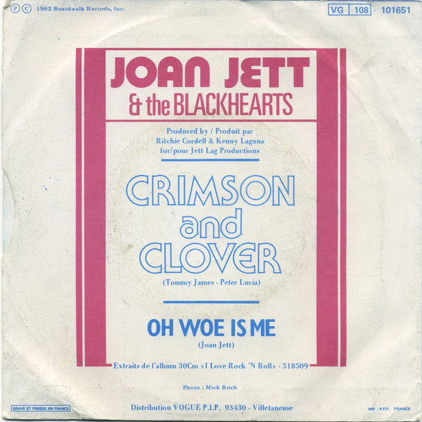 Joan Jett & The Blackhearts : Crimson And Clover (7", Single)