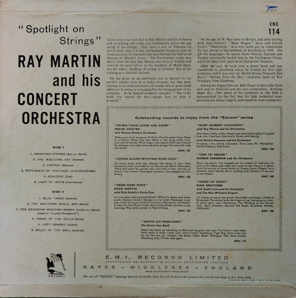Ray Martin And His Concert Orchestra : Spotlight On Strings (LP, Album, Mono)