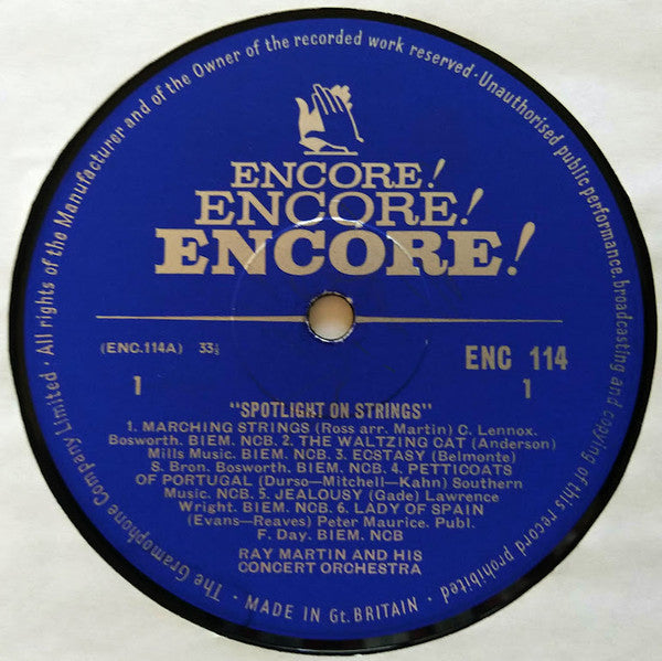 Ray Martin And His Concert Orchestra : Spotlight On Strings (LP, Album, Mono)