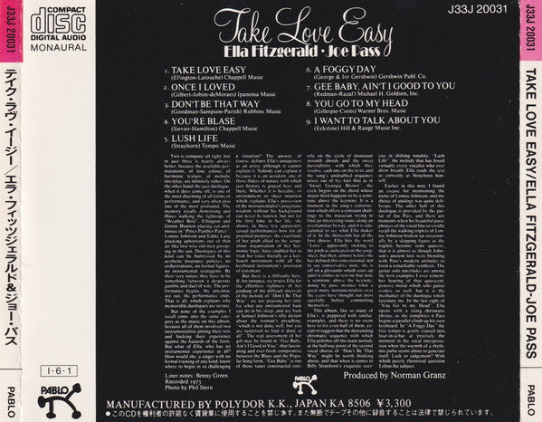 Ella Fitzgerald · Joe Pass : Take Love Easy (CD, Album, Mono)