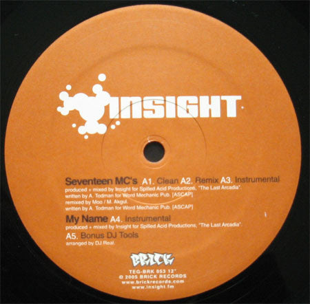 Insight (2) Featuring Dagha And Adad : Seventeen MC's b/w Visual Audio + No Turning Back (Remix) (12")
