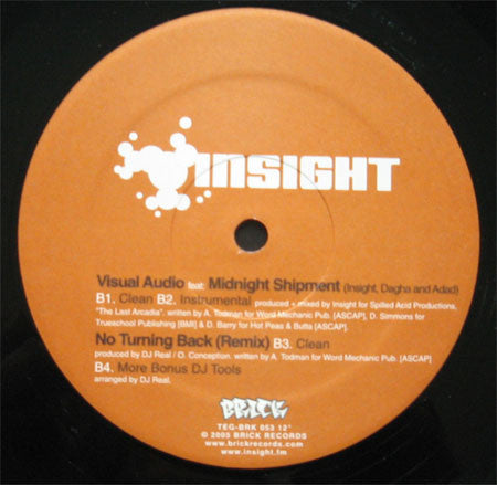 Insight (2) Featuring Dagha And Adad : Seventeen MC's b/w Visual Audio + No Turning Back (Remix) (12")
