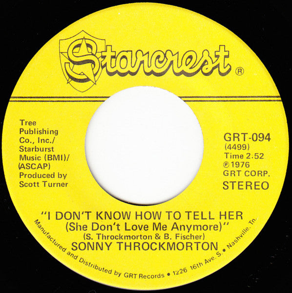 Sonny Throckmorton : Lovin' You, Lovin' Me / I Don't Know How To Tell Her (She Don't Love Me Anymore) (7", Single)