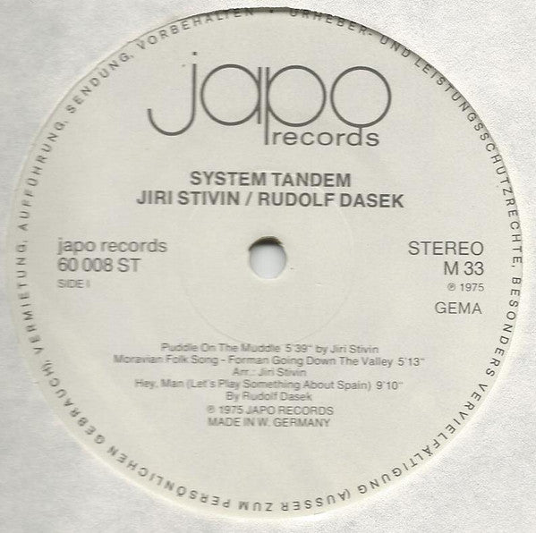 System Tandem Stivín & Dašek : System Tandem (LP, Album, Whi)