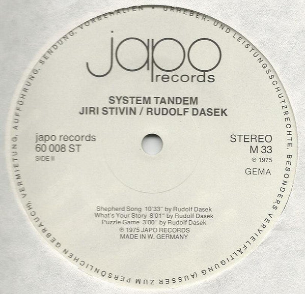System Tandem Stivín & Dašek : System Tandem (LP, Album, Whi)