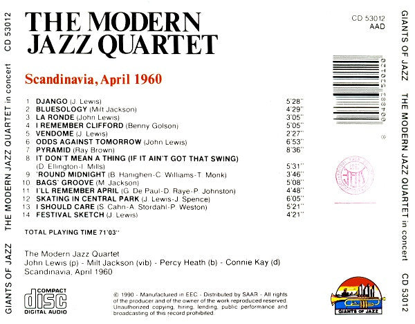 The Modern Jazz Quartet : Scandinavia, April 1960 (CD, Album)