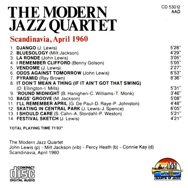 The Modern Jazz Quartet : Scandinavia, April 1960 (CD, Album)