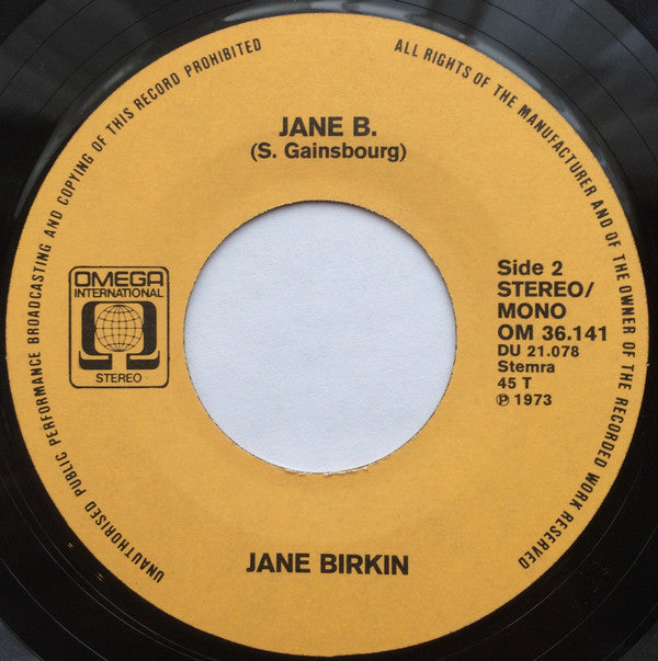 Jane Birkin Avec Serge Gainsbourg : Je T'aime Moi Non Plus / Jane B. (7", Single, Mono)