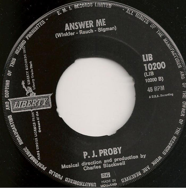 P.J. Proby : Zing! Went The Strings Of My Heart / Answer Me (7", Single)