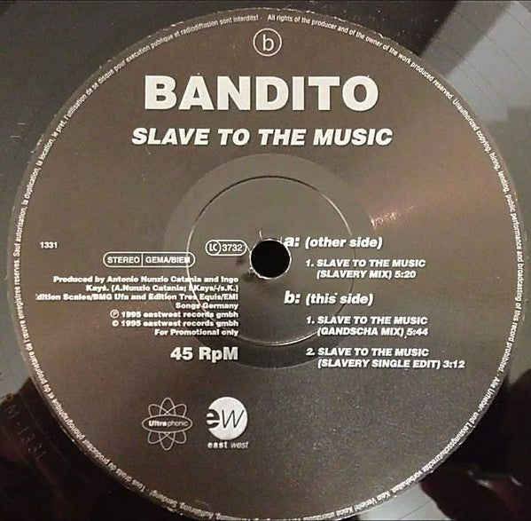 Bandito (8) : Slave To The Music (12", Promo)