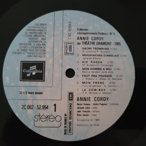 Annie Cordy : Theatre Gramont 1965 (LP, Album, RE)