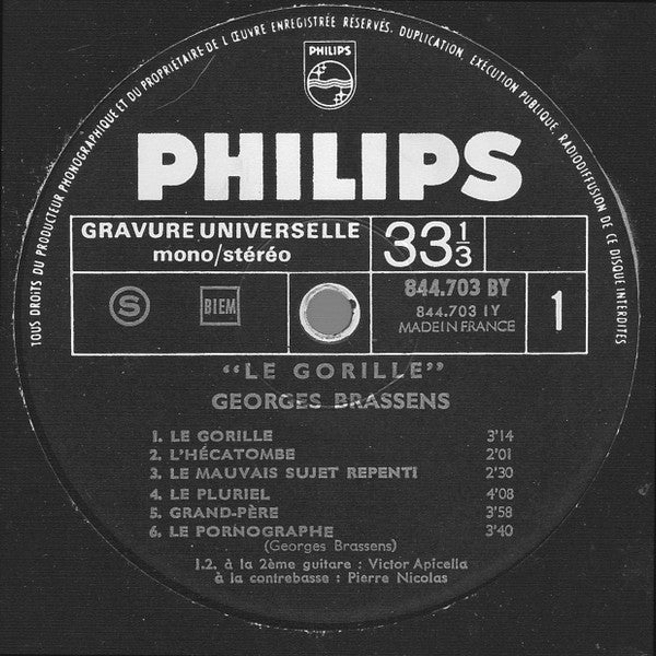 Georges Brassens : Le Gorille - Chansons Pas Pour Toutes Les Oreilles (LP, Comp)