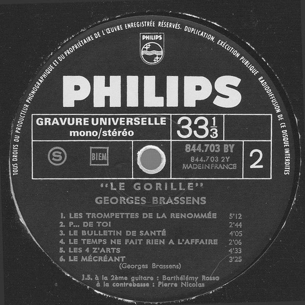 Georges Brassens : Le Gorille - Chansons Pas Pour Toutes Les Oreilles (LP, Comp)