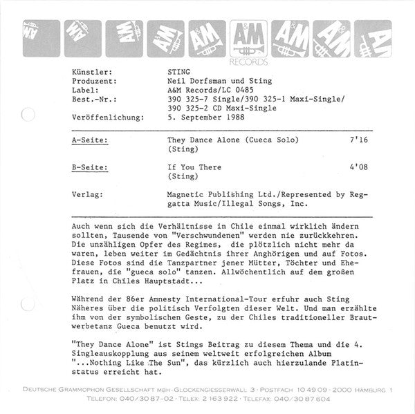 Sting : They Dance Alone (7", Single, Sid)