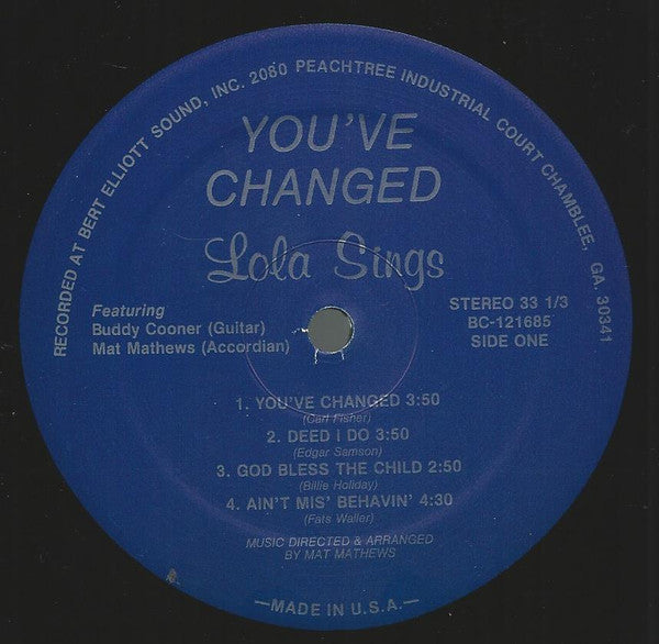 Lola Cooner Sings Featuring Buddy Cooner & Mat Mathews : You've Changed  (LP)