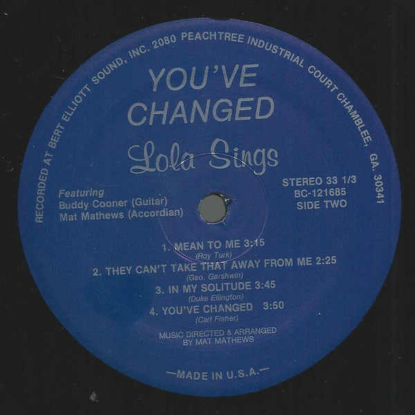 Lola Cooner Sings Featuring Buddy Cooner & Mat Mathews : You've Changed  (LP)