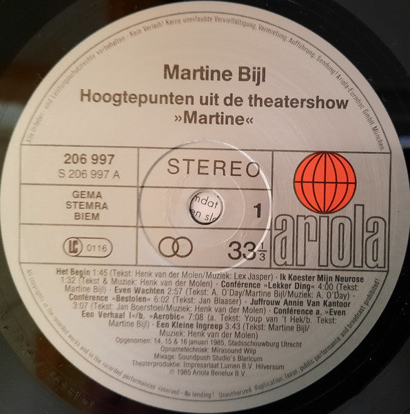 Martine Bijl : Martine (Hoogtepunten Uit De Theatershow) (LP, Comp)
